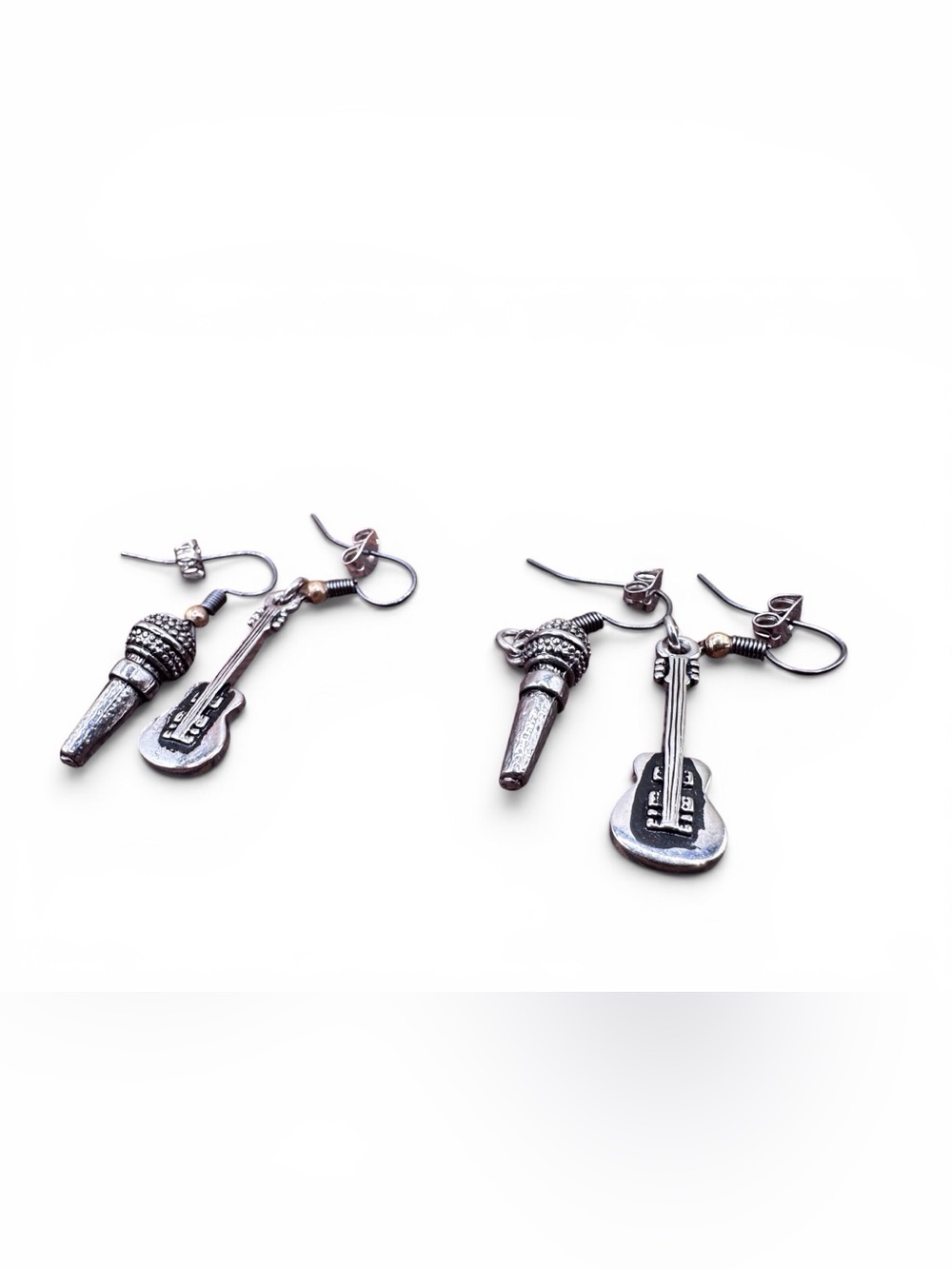 Nickel Free Set Sterling-Style Silver Microphone and Guitar Drop Earrings - Picture 4 of 6